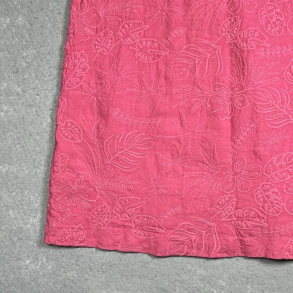 Tommy Bahama Shift Dress W/ Botanical Embroidery 100% Linen Pink Women’s Medium - Picture 2 of 11